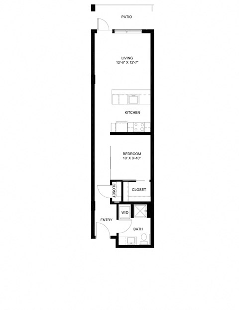 Floor plan for 1 bed, 1 bath, 621 sqft
